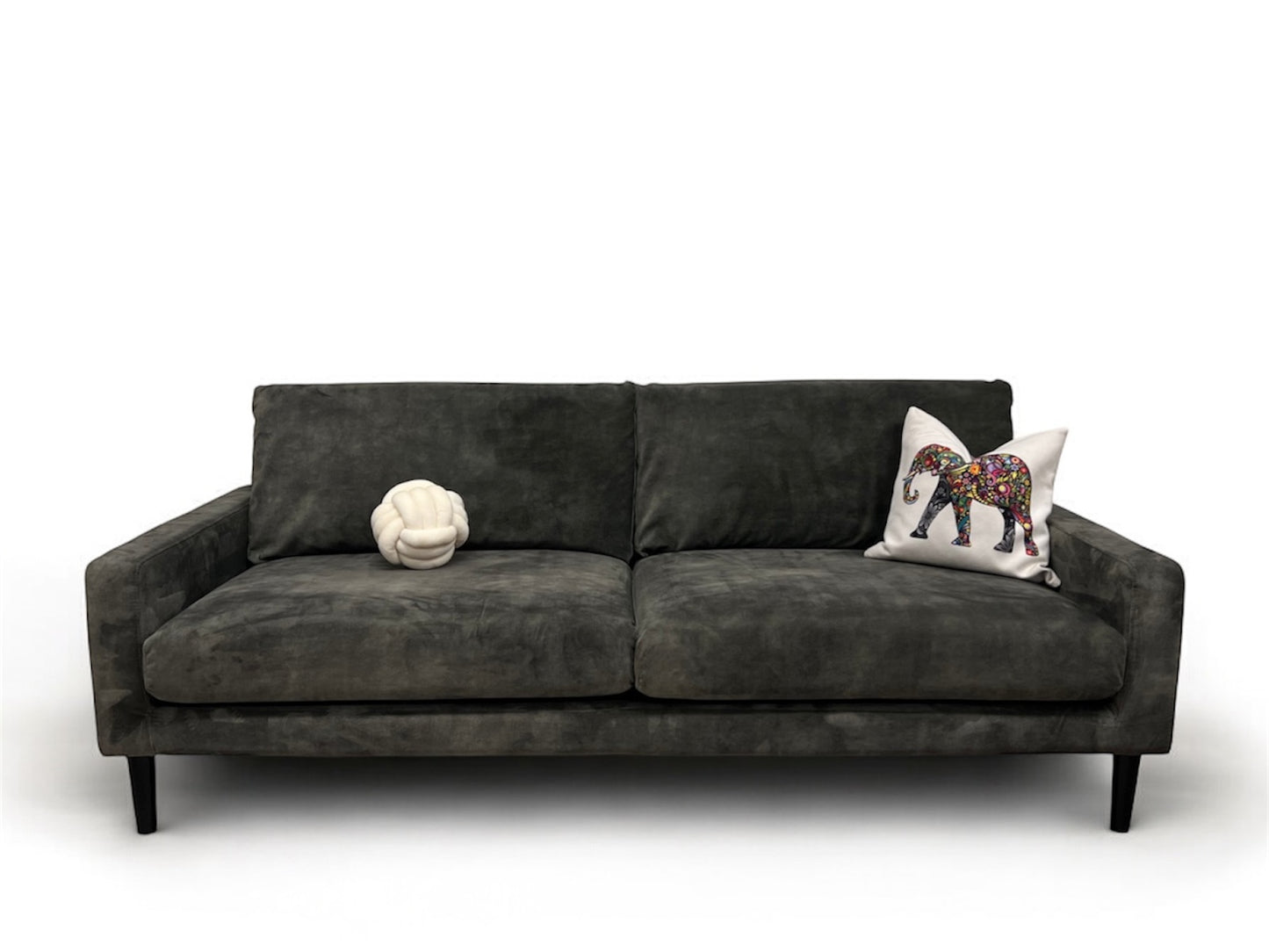 Strøken og nyrenset Sofienberg 3 seter fløyel sofa mørkgrønn