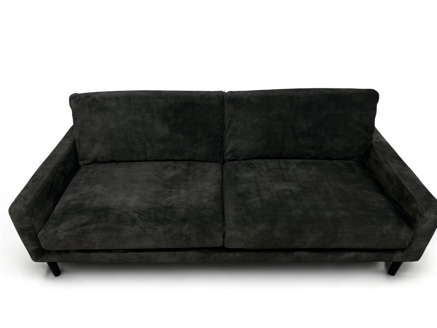 Strøken og nyrenset Sofienberg 3 seter fløyel sofa mørkgrønn