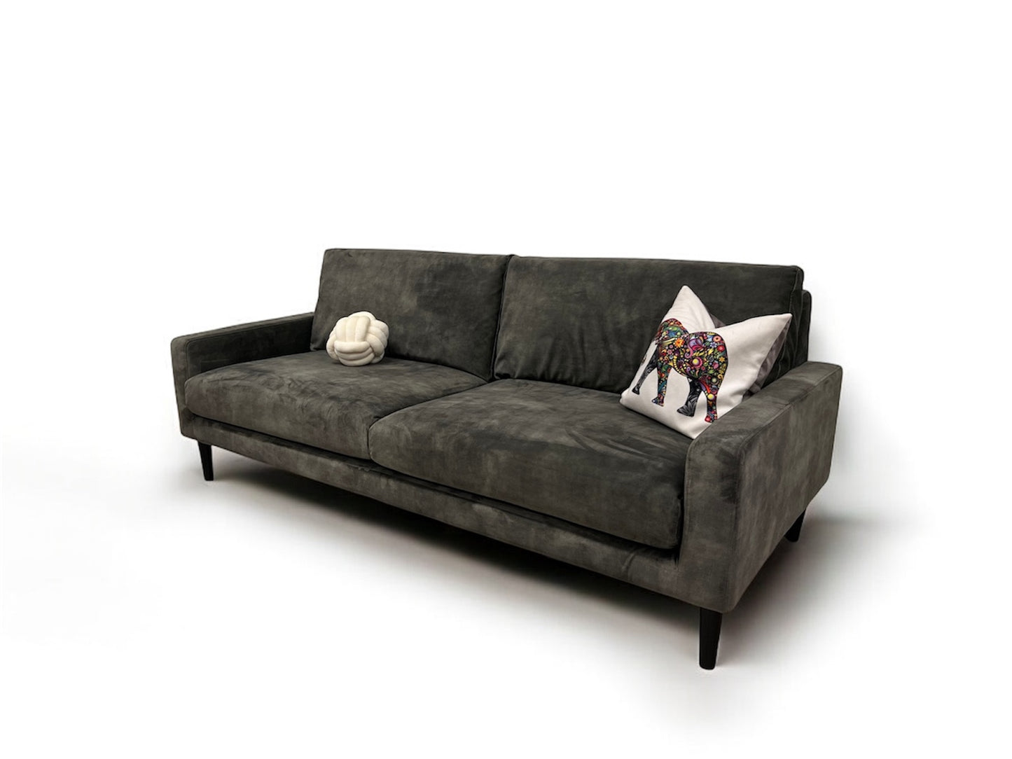 Strøken og nyrenset Sofienberg 3 seter fløyel sofa mørkgrønn